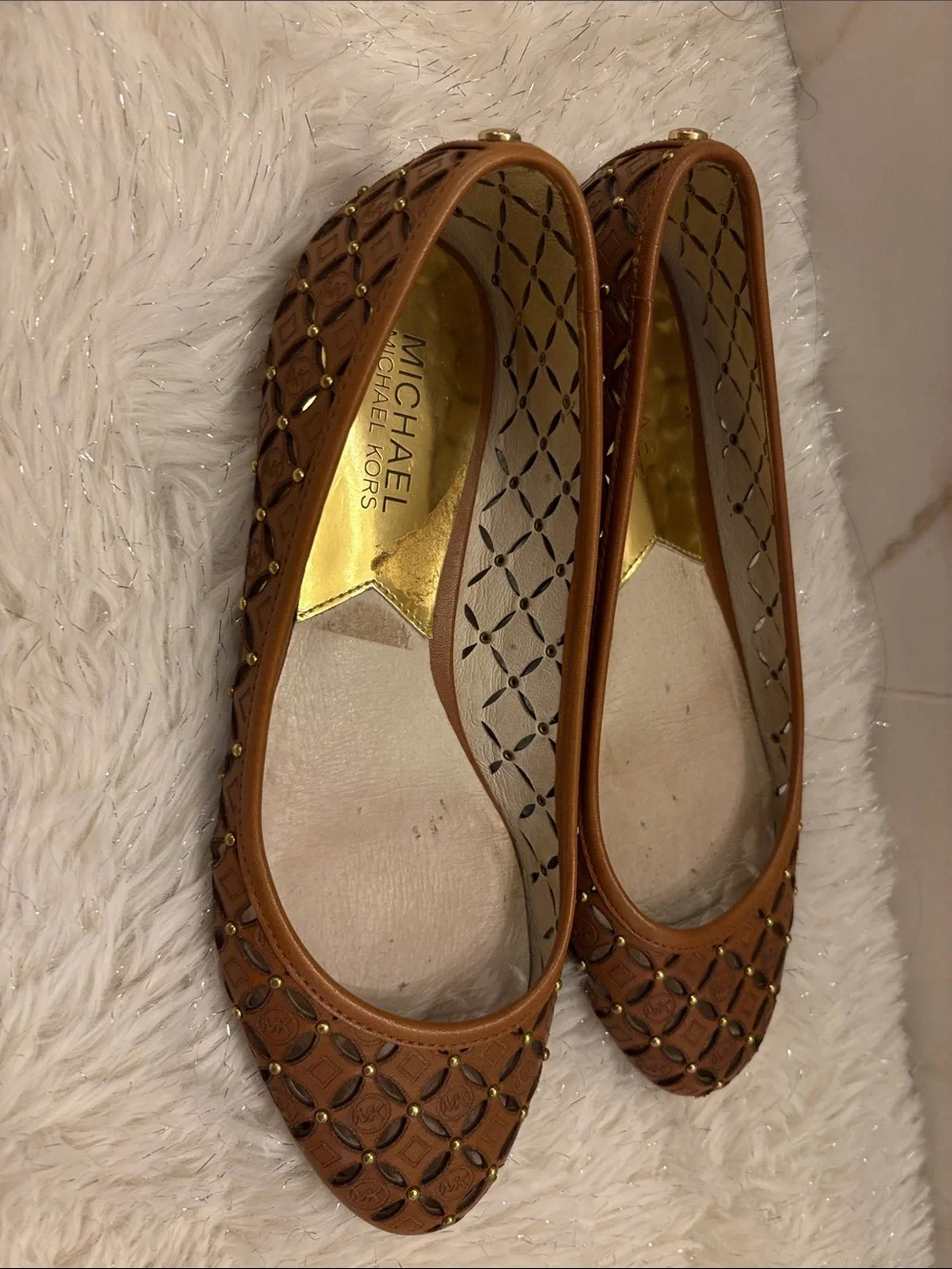 Michael Kors Tan Leather Studded Ballet Flats